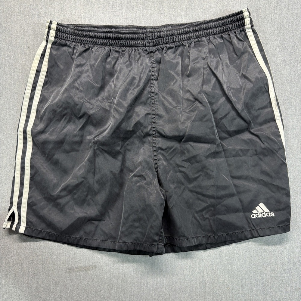 Vtg Adidas Shorts Y2K Mens Size Medium Black Spell Out Soccer Elastic Waist